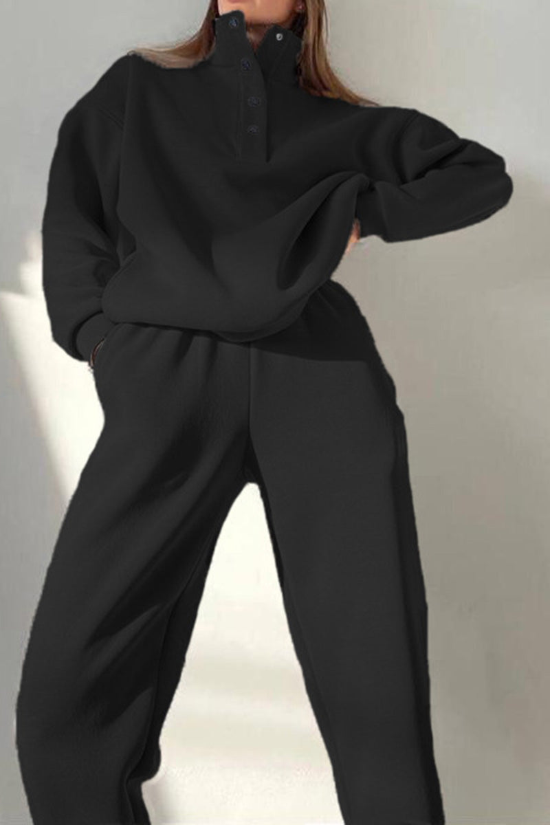 Button-Up Pullover and Jogger Lounge Set