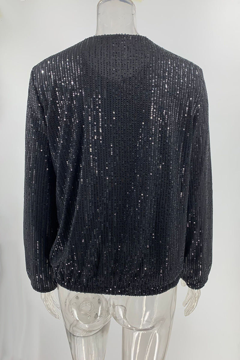 Sequin Bomber Jacket with Front Zip