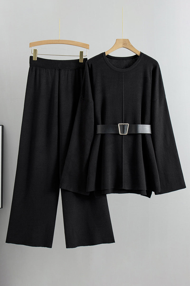 Belted Loose-Fit Long Sleeve Top and Pants Set