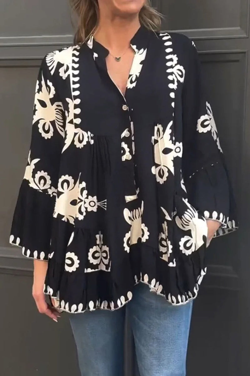 Bohemian Print Tiered Blouse