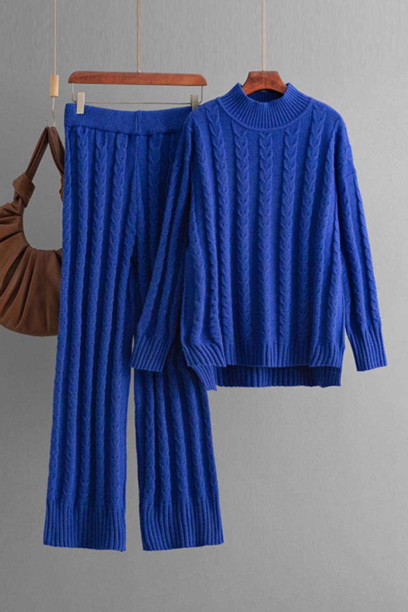 Cable Knit Mock Neck Sweater and Pants Set