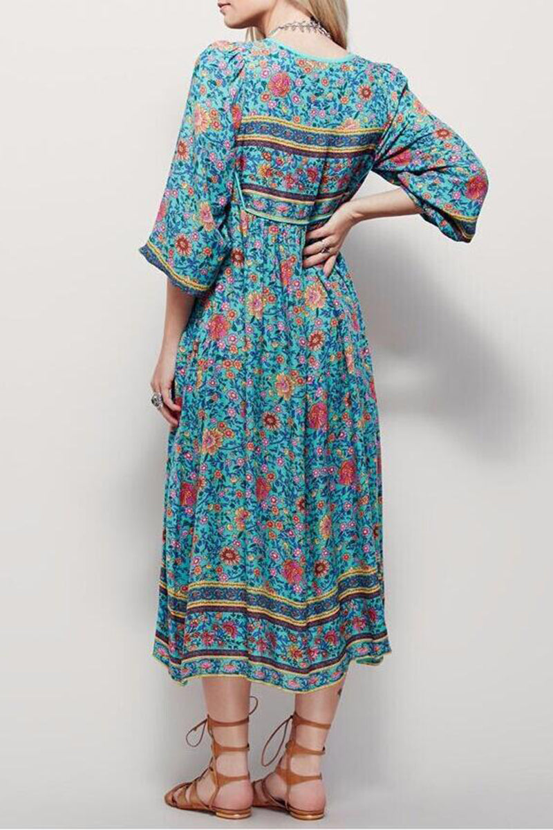 Bohemian Floral Print Maxi Dress