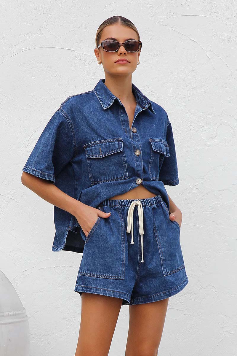 Button-Up Shirt and Shorts Denim Set