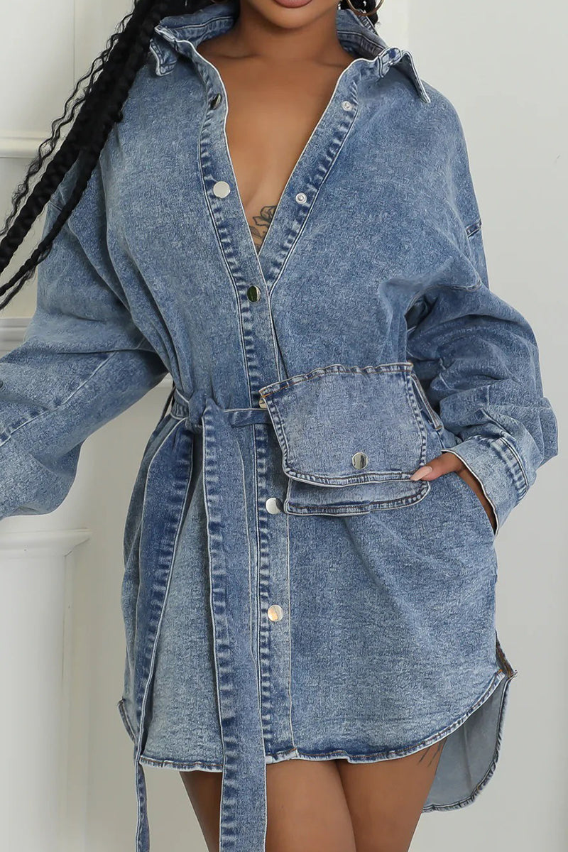 Belted Button-Down Denim Jacket