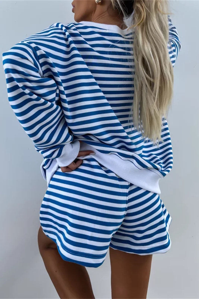 Striped V-Neck Pullover and Shorts Set