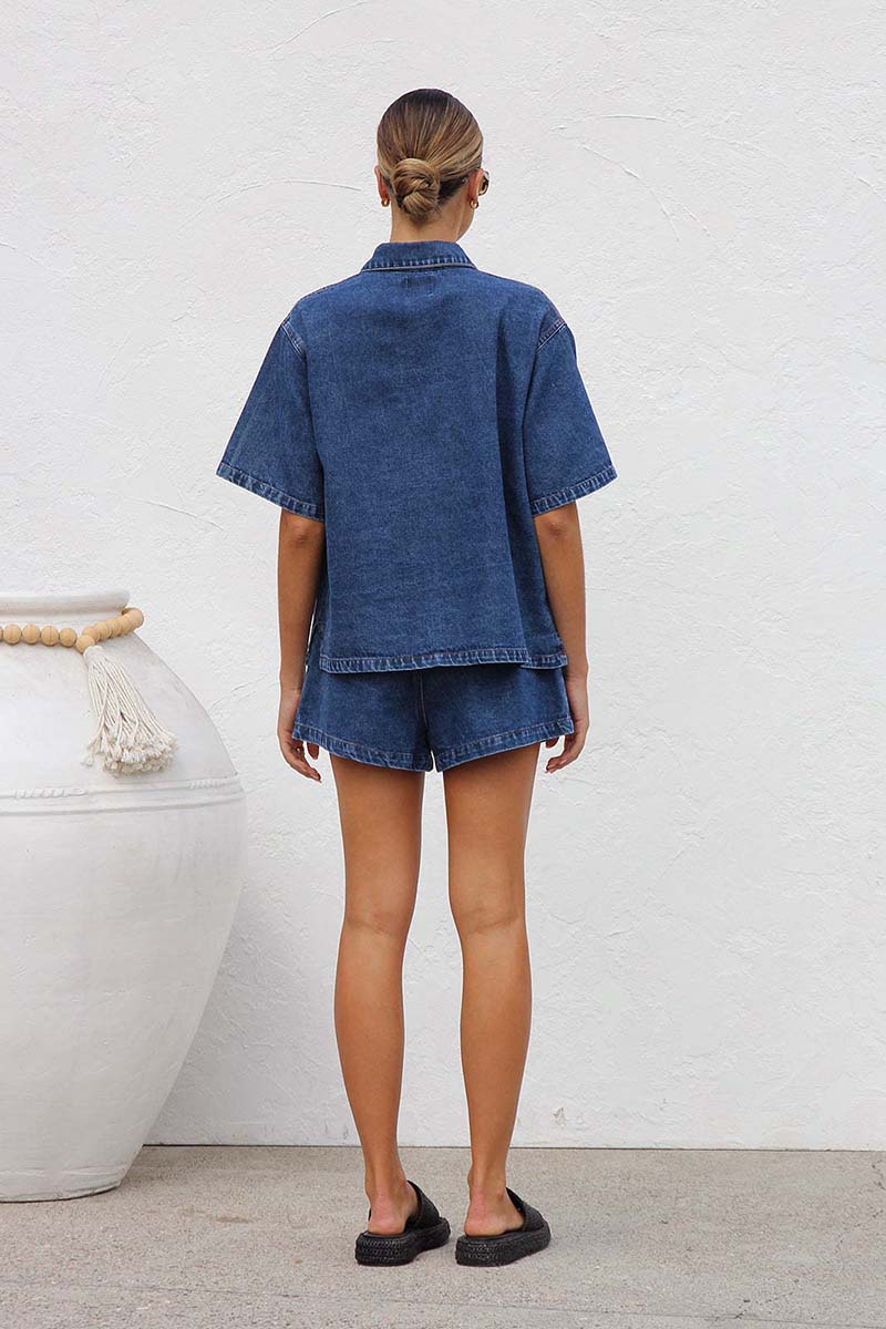 Button-Up Shirt and Shorts Denim Set
