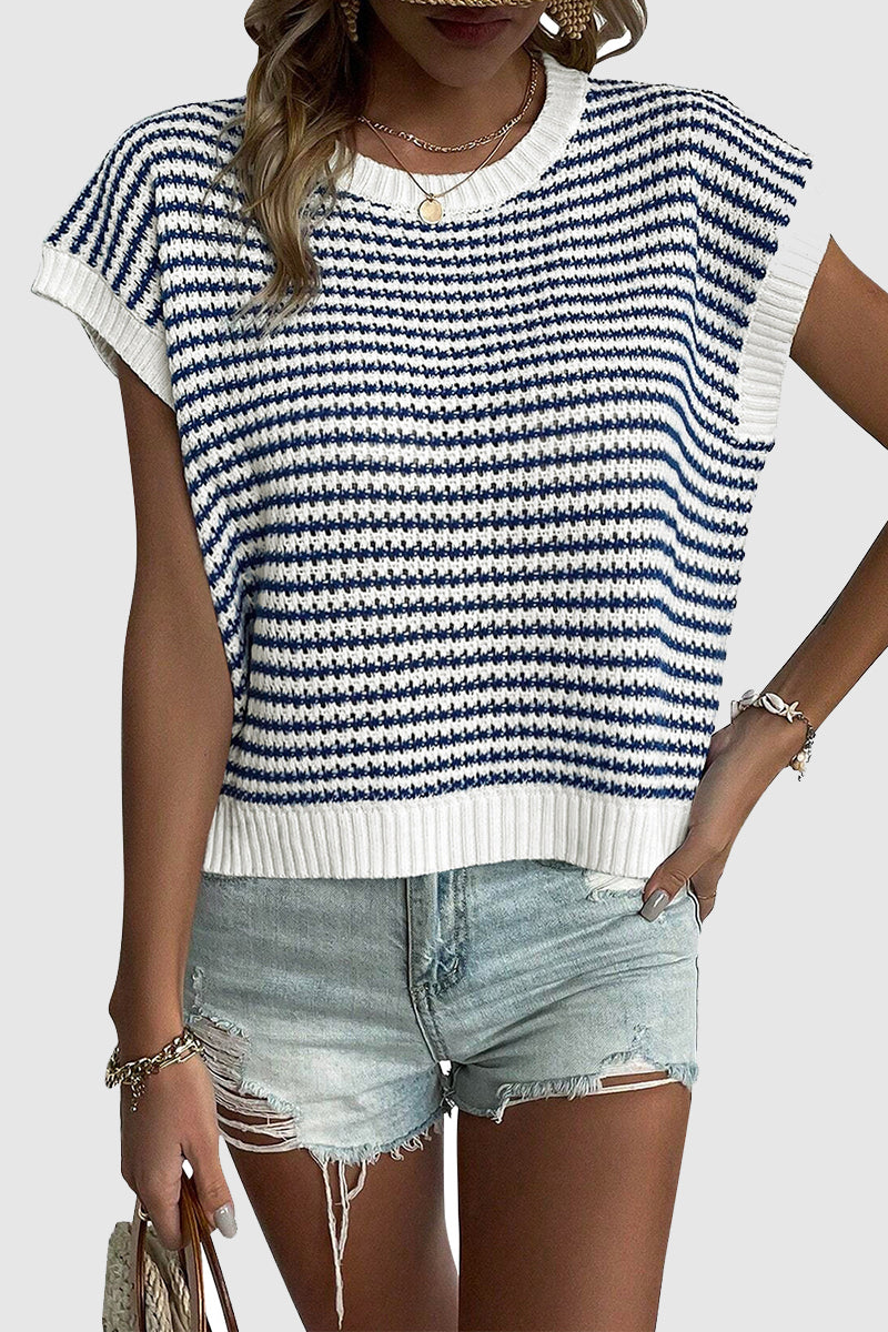 Striped Batwing Sleeve Knit Top