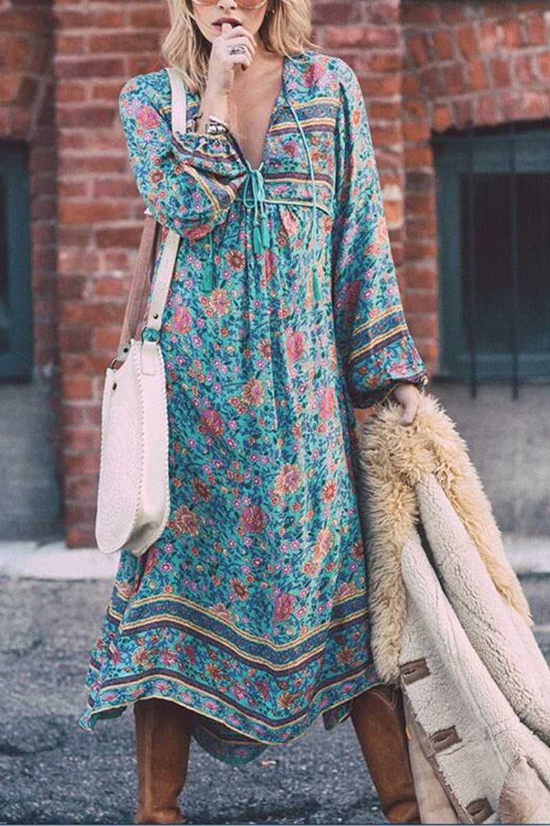 Bohemian Floral Print Maxi Dress