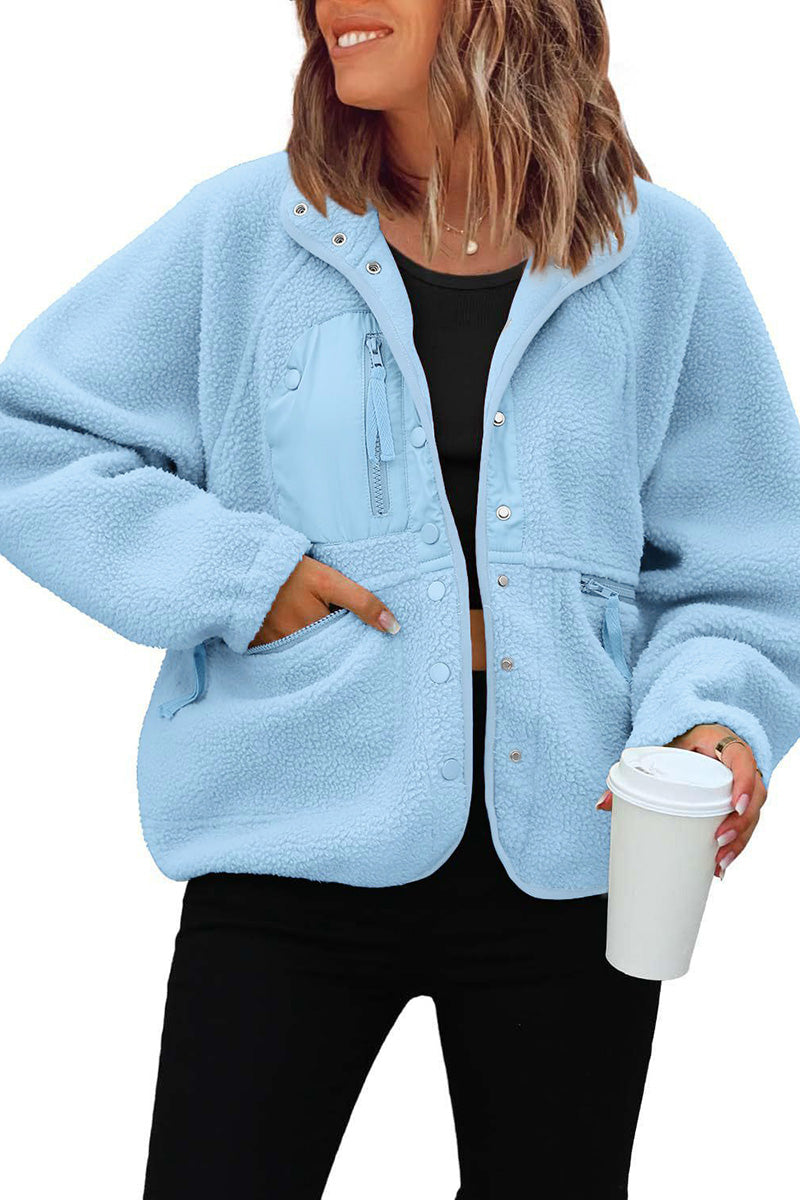 Buttoned Fleece Jacket with Pockets