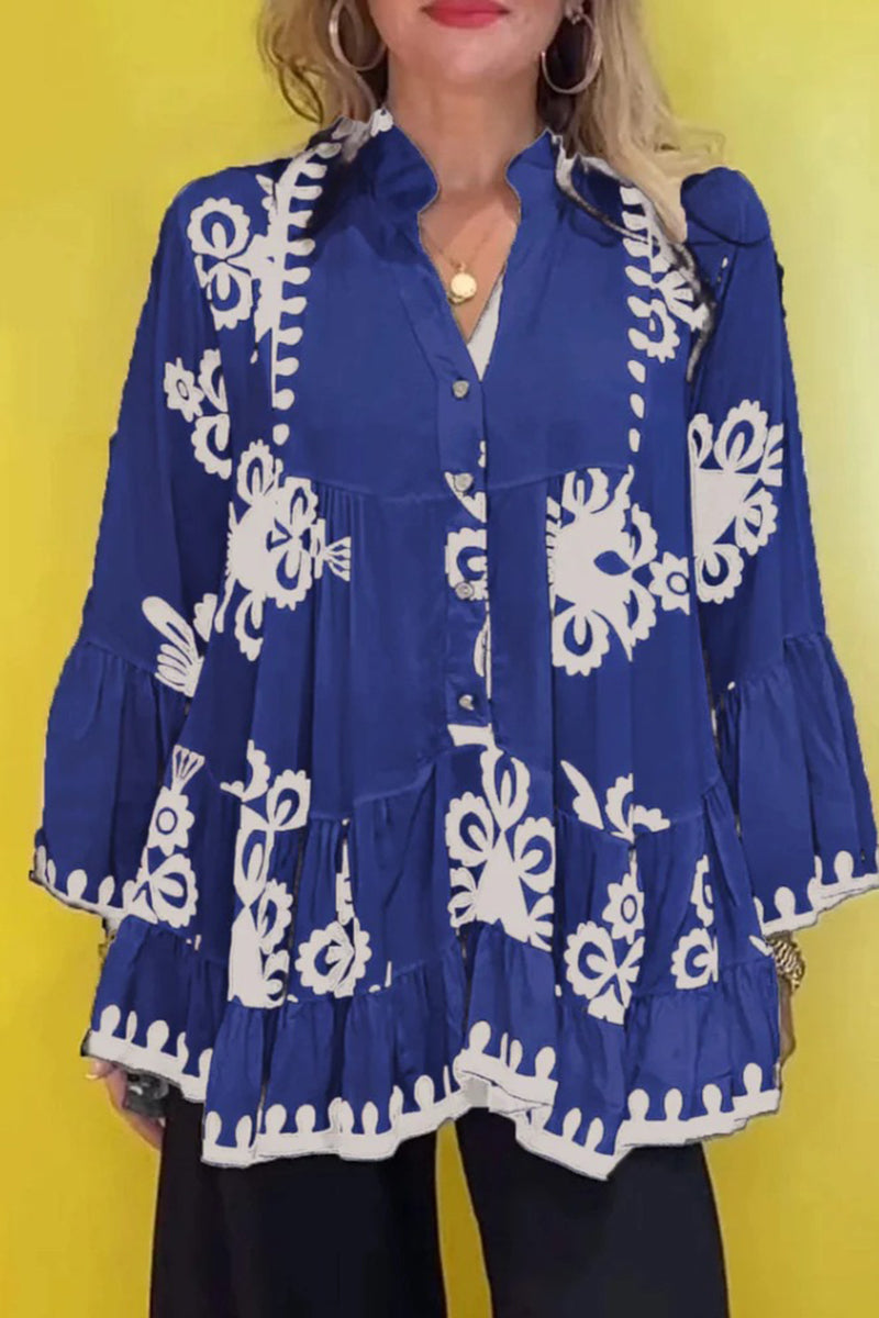 Bohemian Print Tiered Blouse