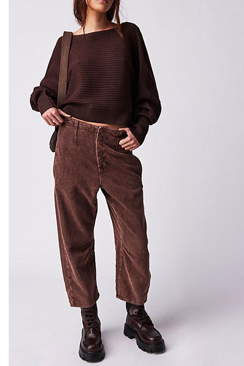 Buttoned High-Waisted Corduroy Pants