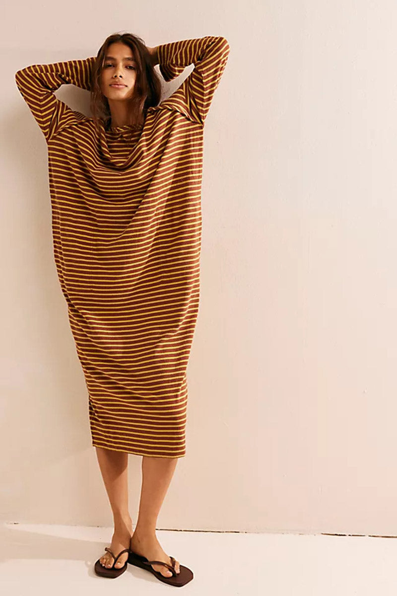 Striped Long Sleeve Beach Dress