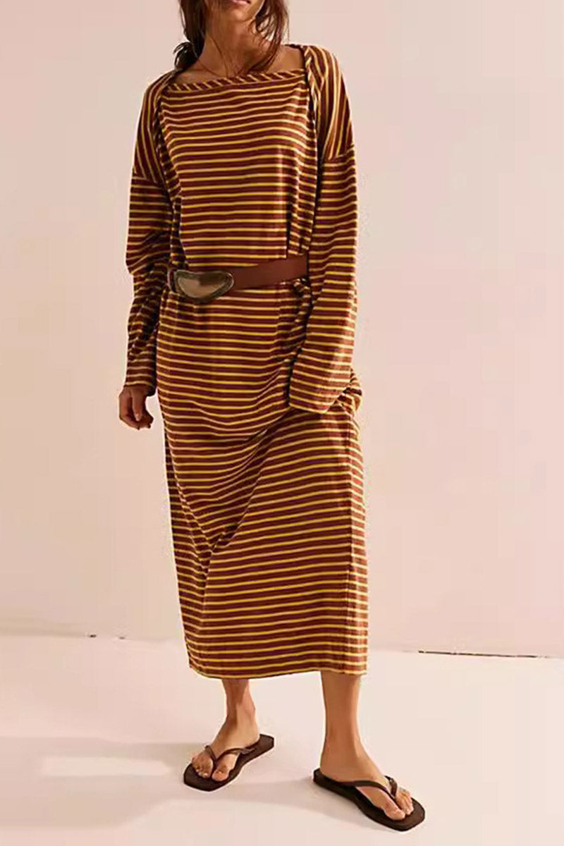 Striped Long Sleeve Beach Dress