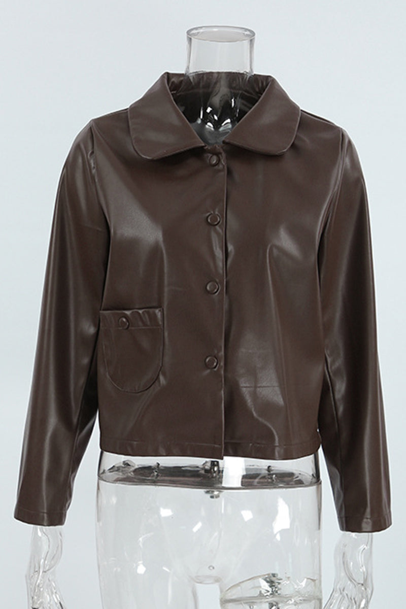 Buttoned Faux Leather Jacket