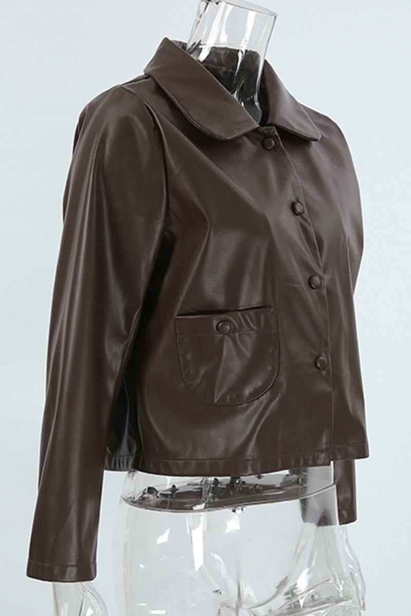 Buttoned Faux Leather Jacket