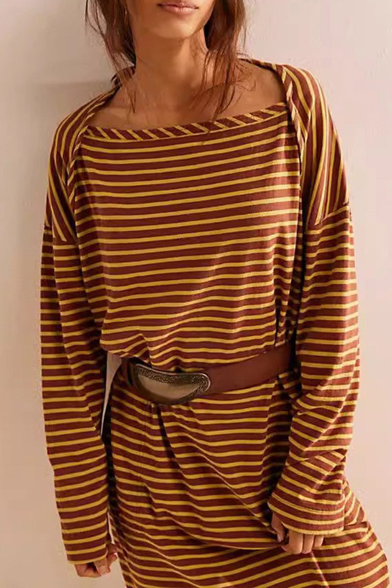 Striped Long Sleeve Beach Dress