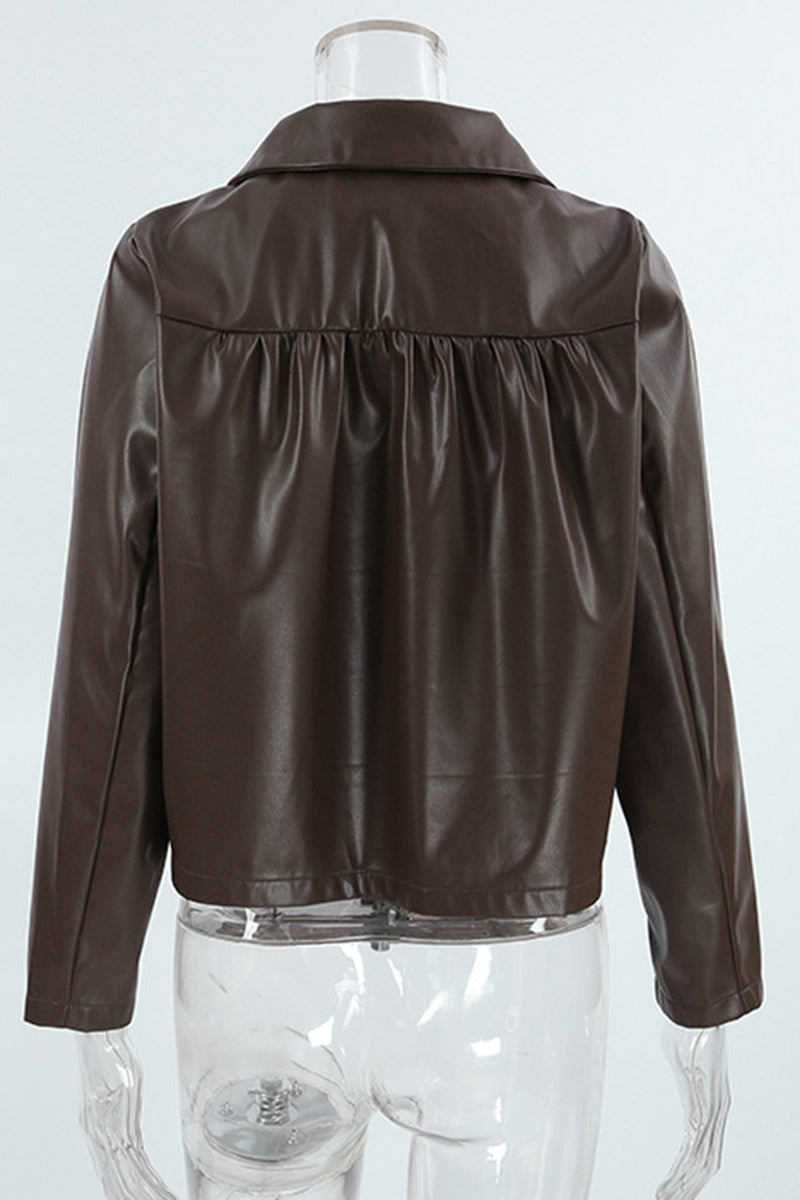 Buttoned Faux Leather Jacket
