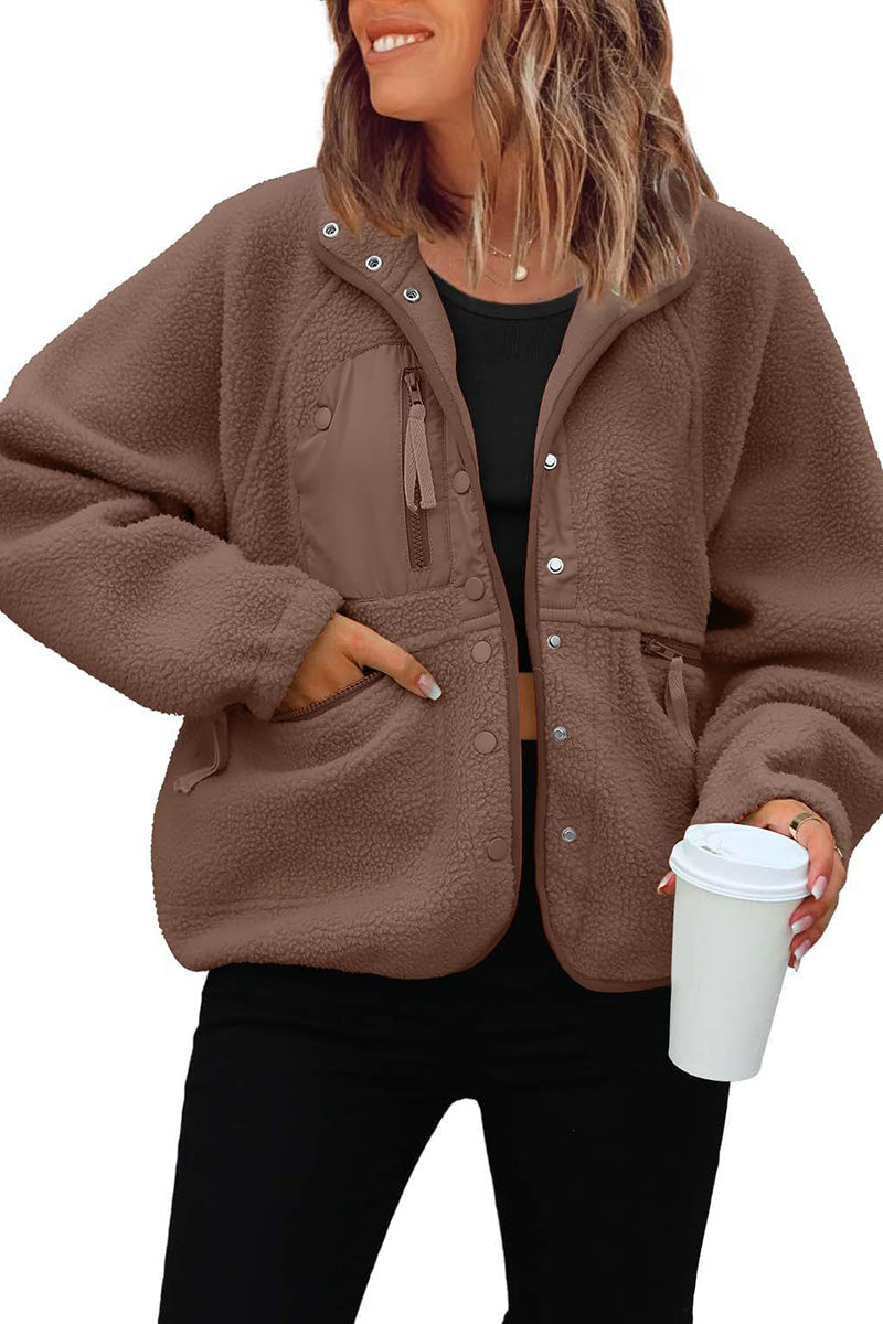 Buttoned Fleece Jacket with Pockets