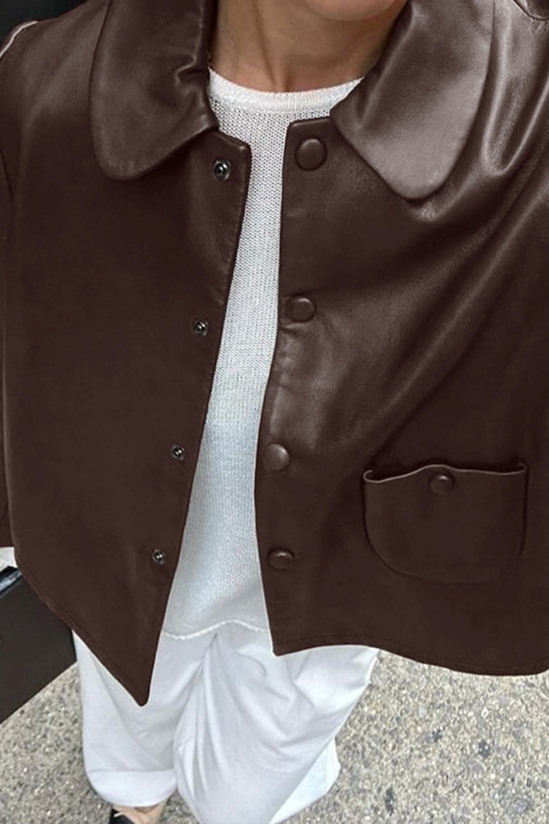 Buttoned Faux Leather Jacket