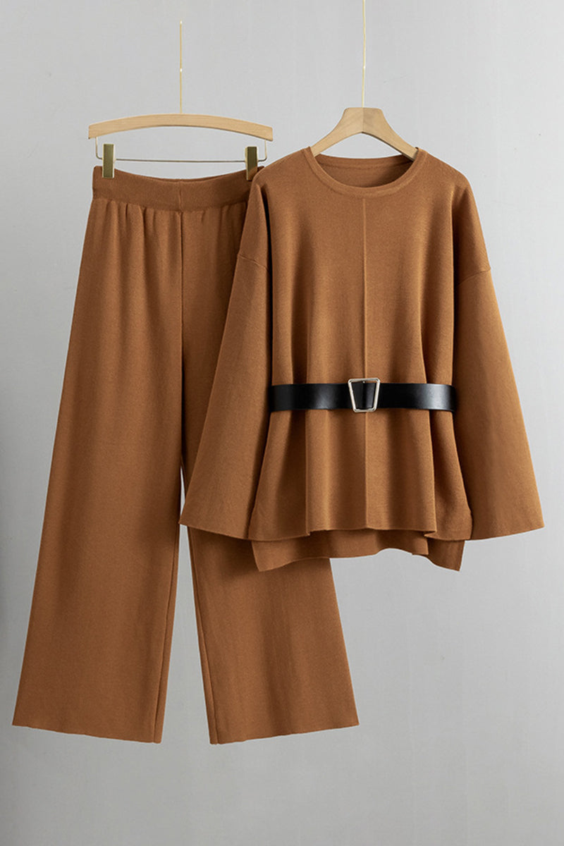 Belted Loose-Fit Long Sleeve Top and Pants Set