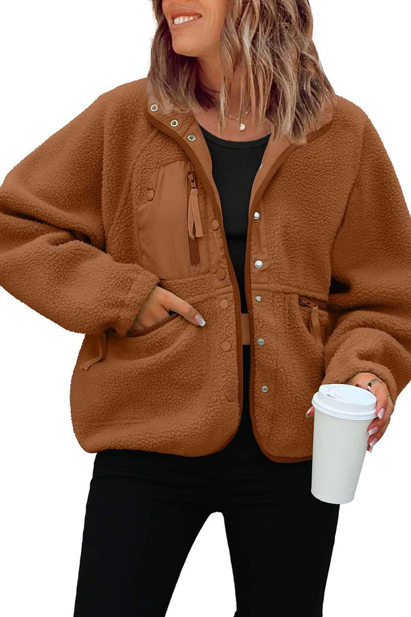 Buttoned Fleece Jacket with Pockets