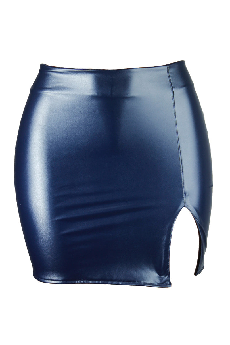 Back Zipper Faux Leather Mini Skirt