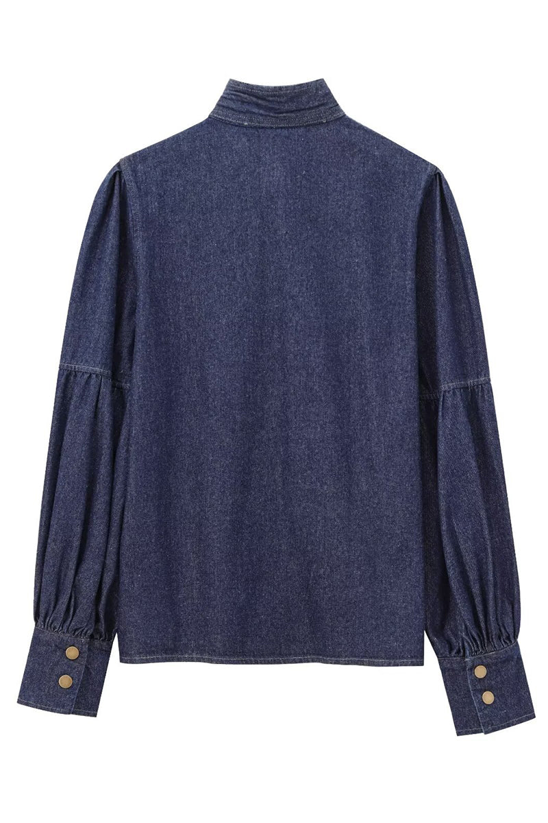 Denim Bow Blouse