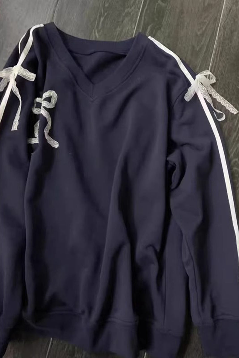 Bow Detail V-Neck Pullover