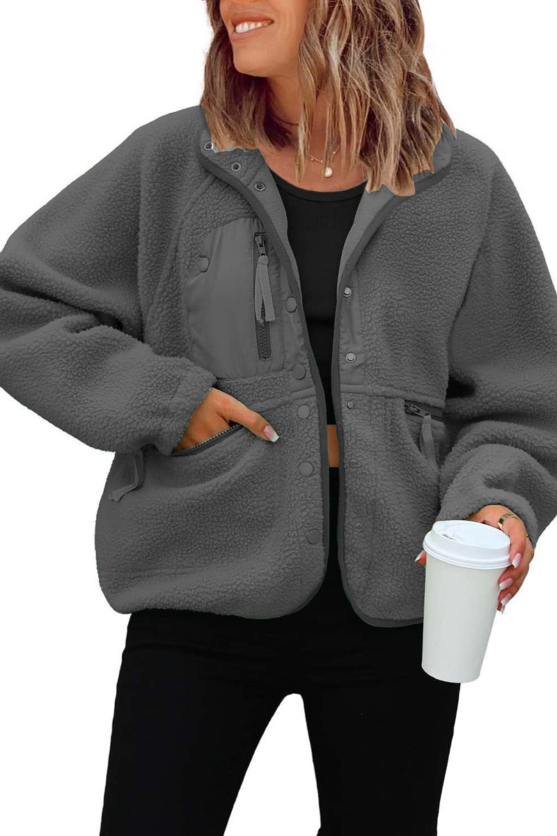 Buttoned Fleece Jacket with Pockets