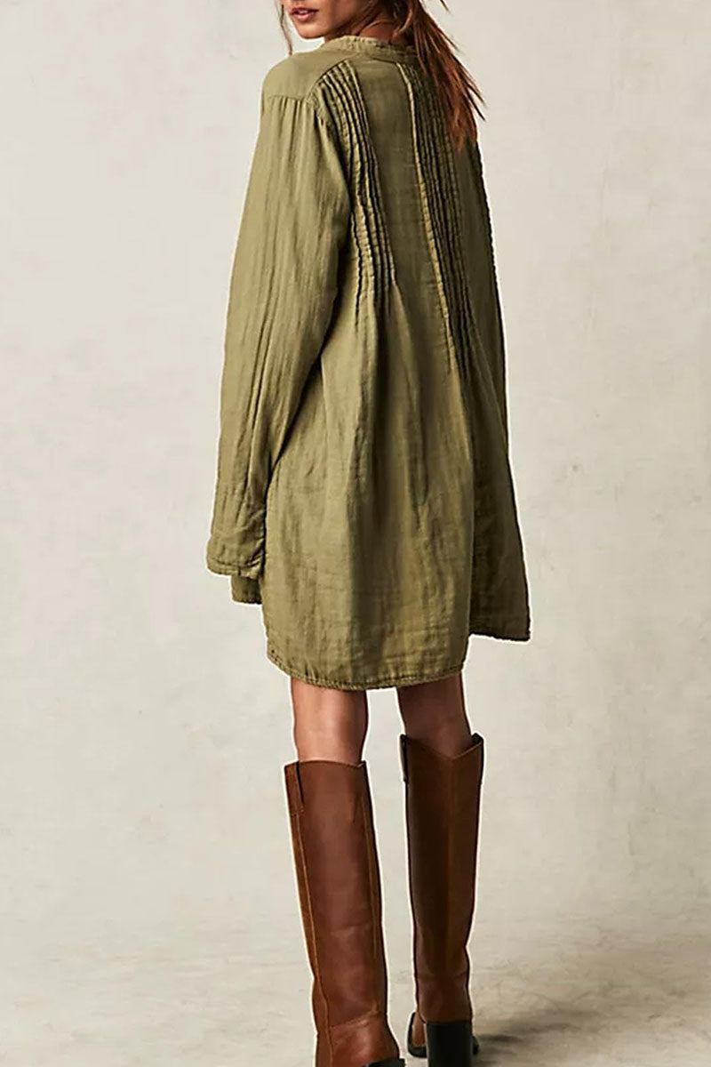 Pintuck Detail Long Sleeve Mini Dress