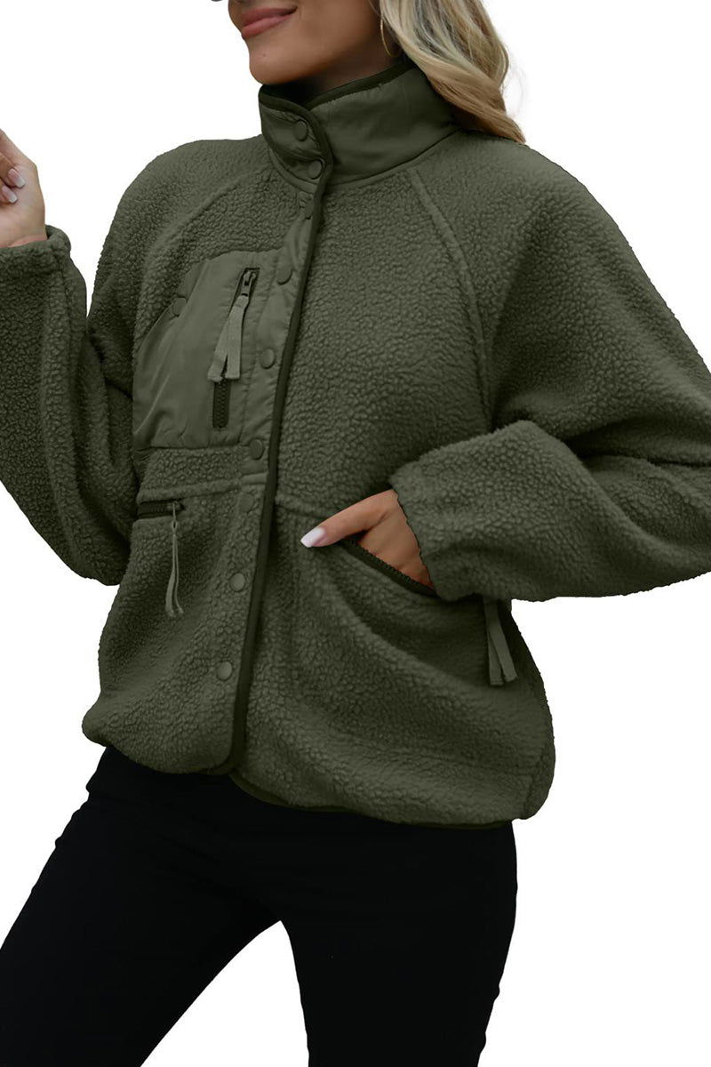 Buttoned Fleece Jacket with Pockets