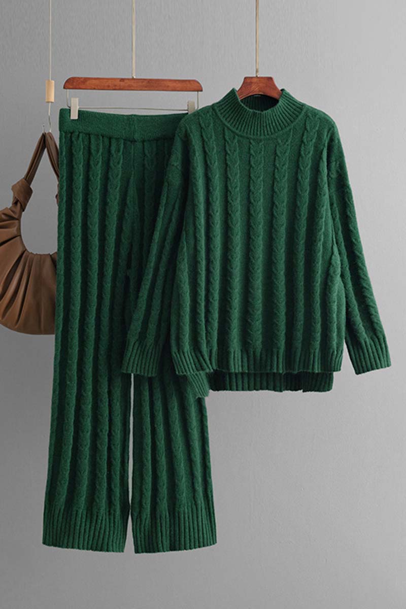 Cable Knit Mock Neck Sweater and Pants Set