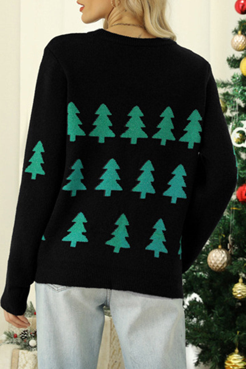Festive Tree Print Knit Sweater