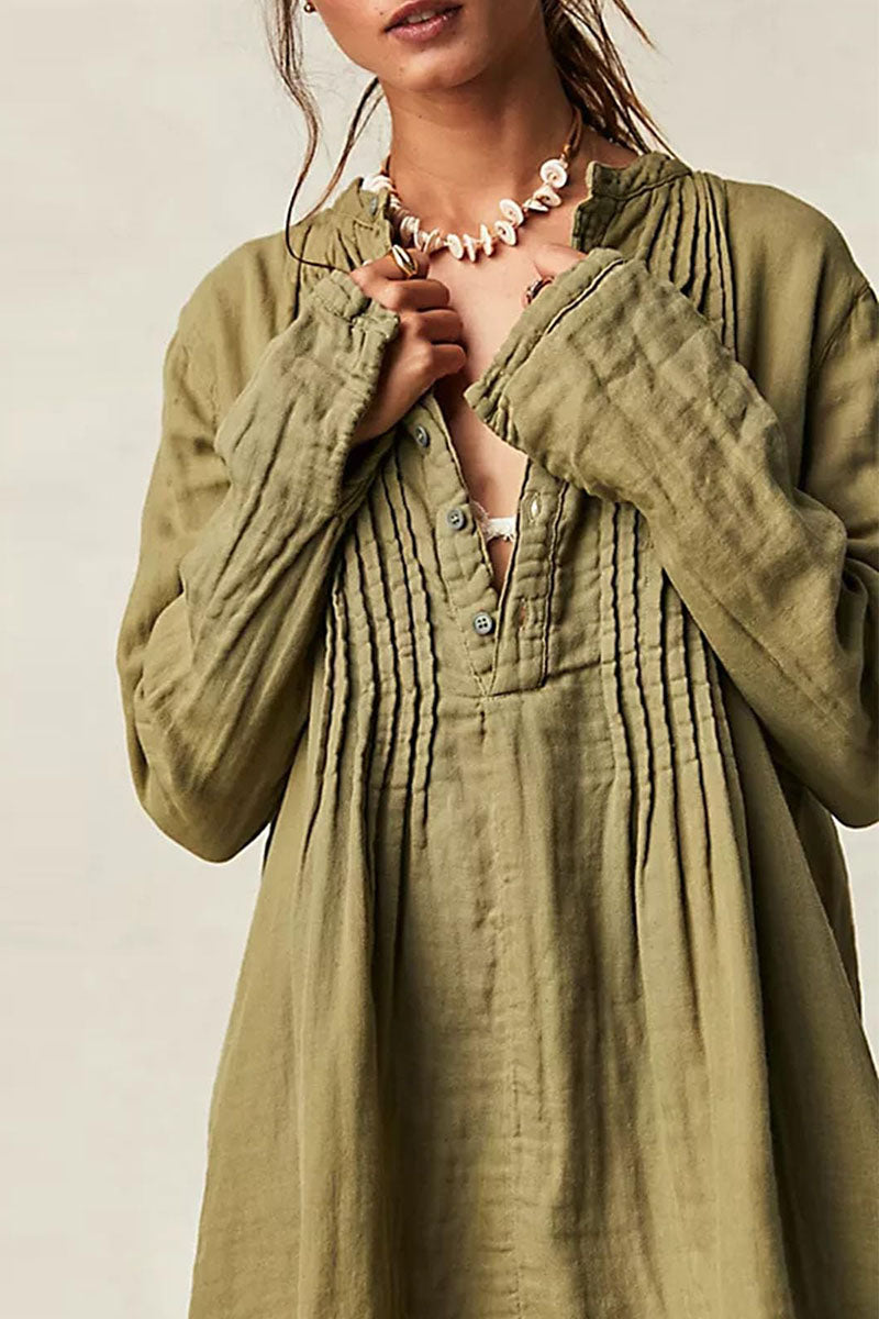 Pintuck Detail Long Sleeve Mini Dress