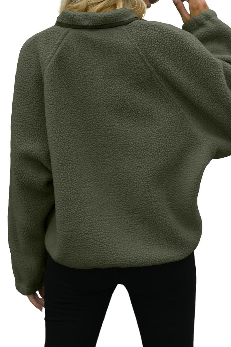 Buttoned Fleece Jacket with Pockets