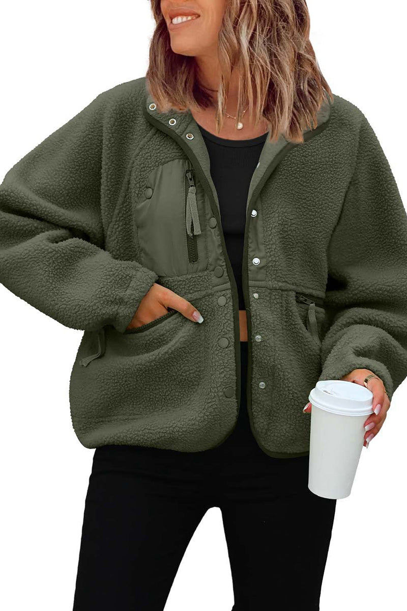 Buttoned Fleece Jacket with Pockets