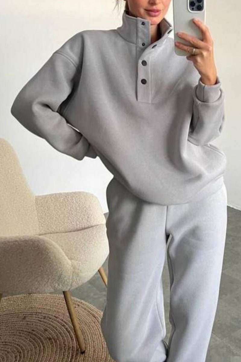 Button-Up Pullover and Jogger Lounge Set