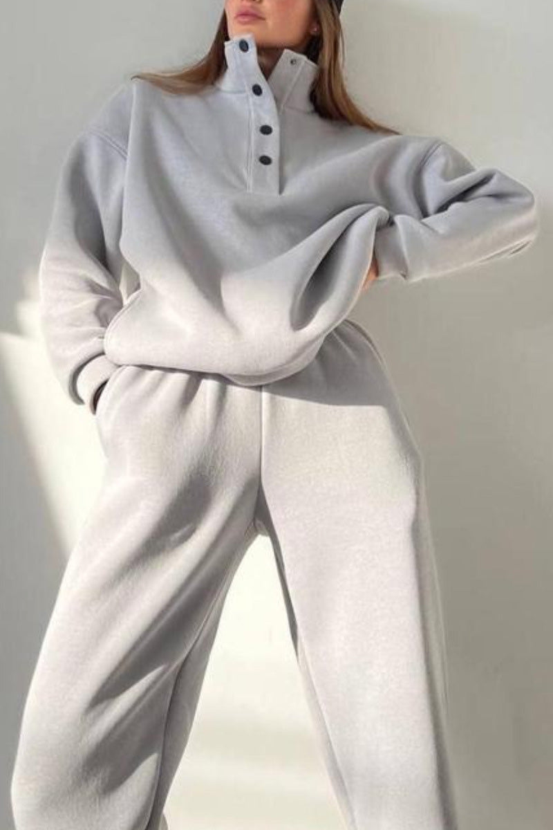 Button-Up Pullover and Jogger Lounge Set
