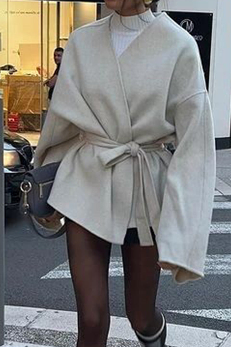 Belted Wrap Coat with Wide Sleeves