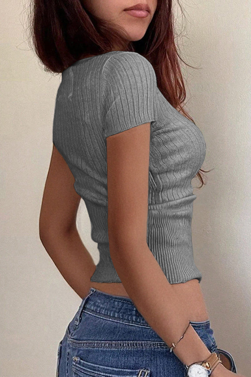 Buttoned Scoop Neck T-Shirt
