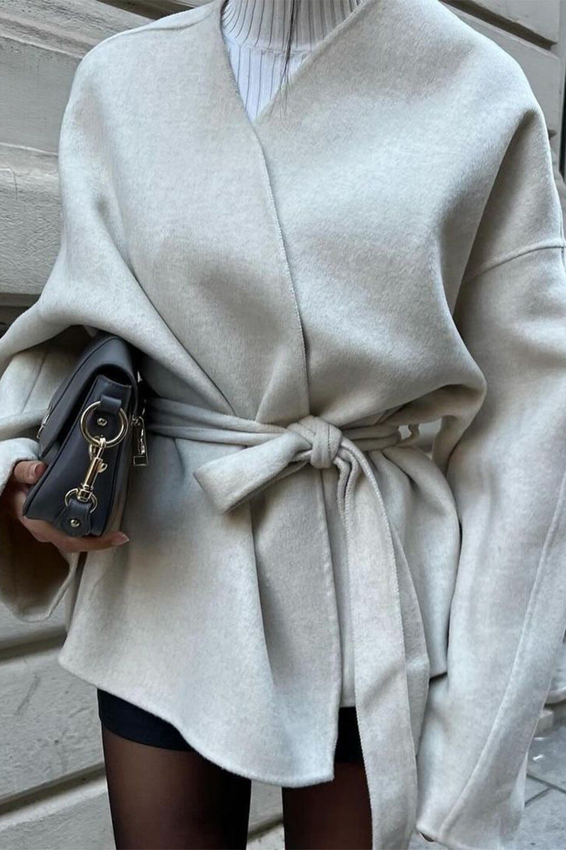 Belted Wrap Coat with Wide Sleeves