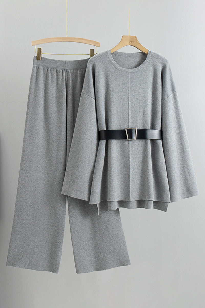 Belted Loose-Fit Long Sleeve Top and Pants Set