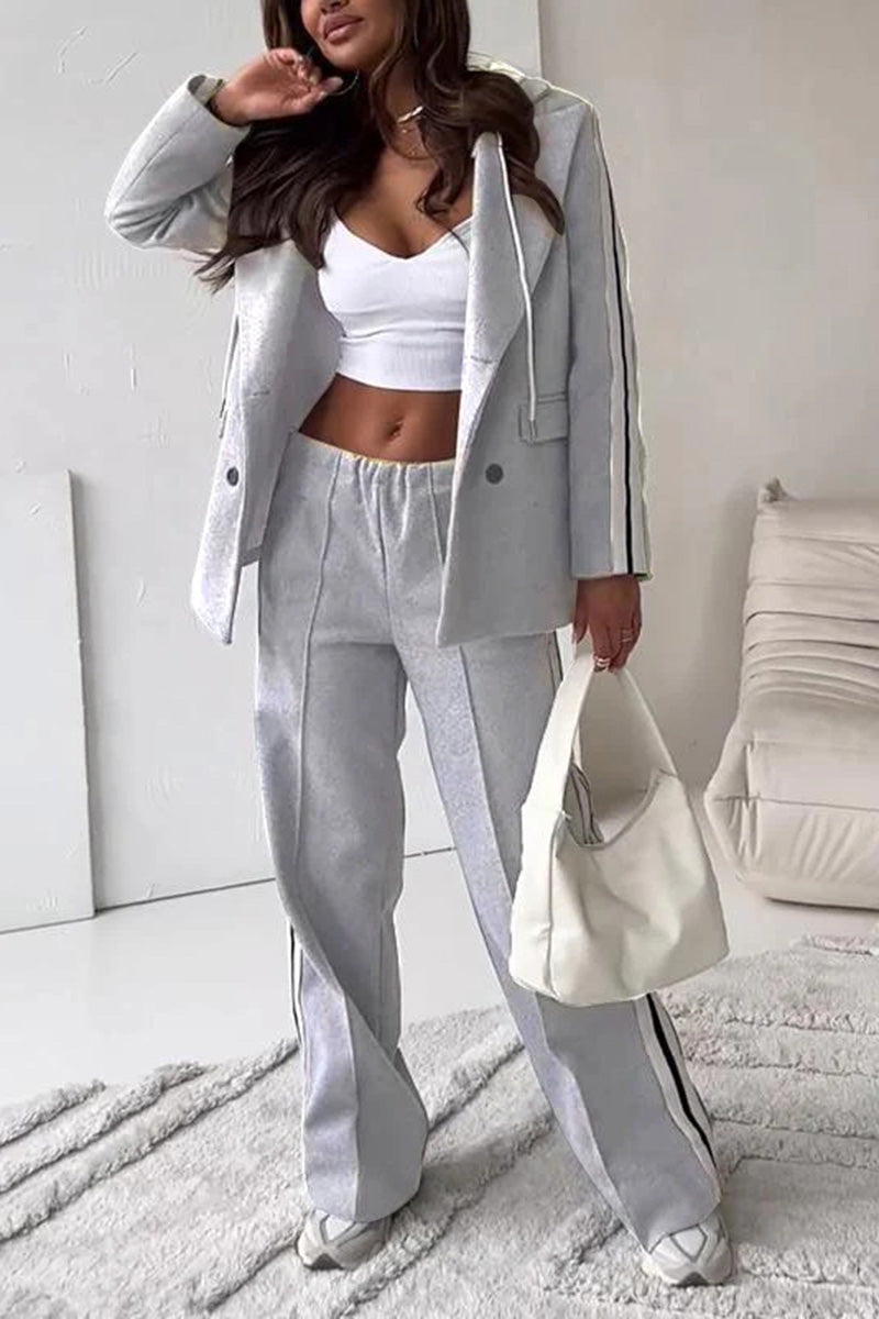 Striped Double-Breasted Blazer Set