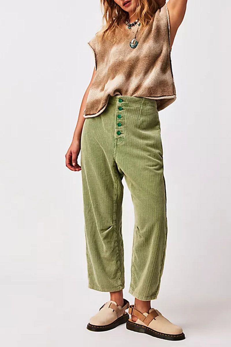 Buttoned High-Waisted Corduroy Pants