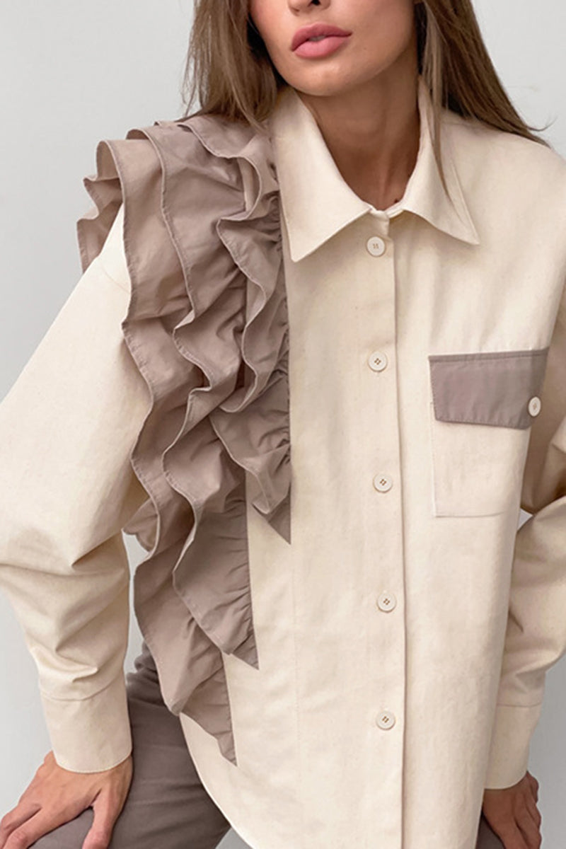 Ruffle Shoulder Button-Down Shirt