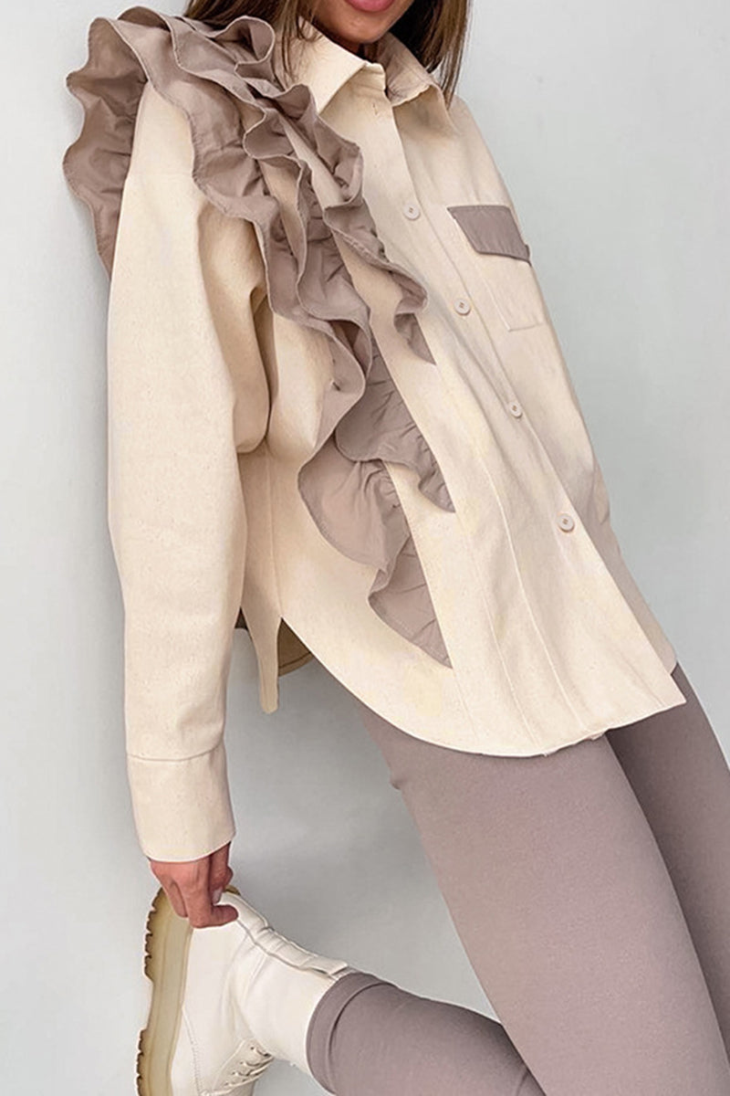 Ruffle Shoulder Button-Down Shirt