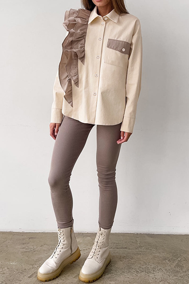 Ruffle Shoulder Button-Down Shirt