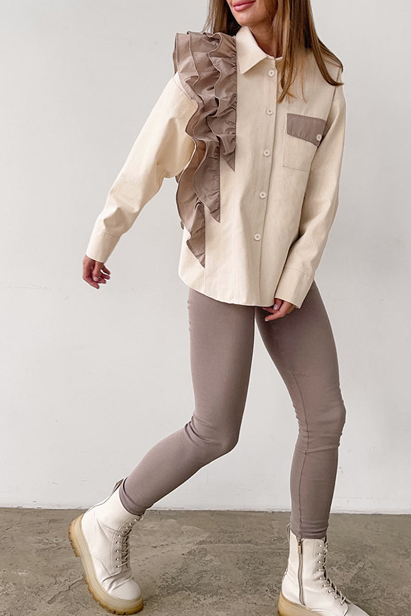Ruffle Shoulder Button-Down Shirt