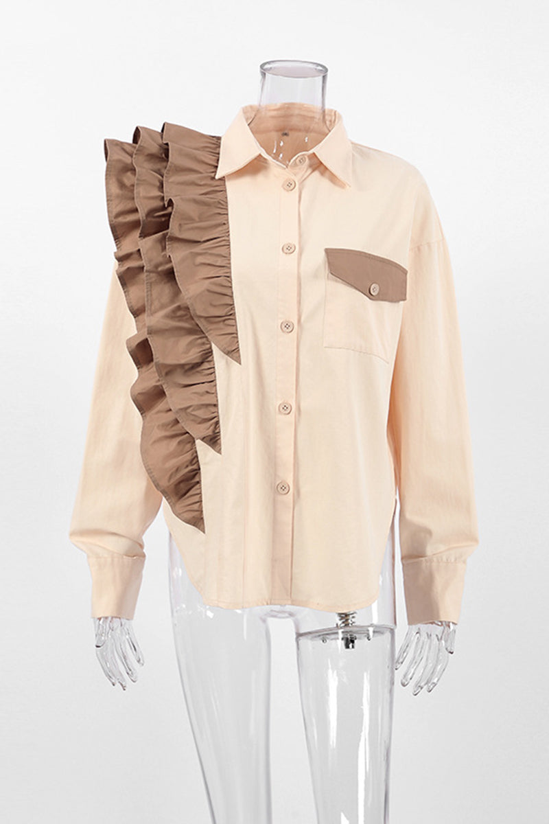 Ruffle Shoulder Button-Down Shirt