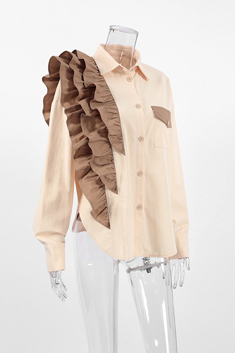 Ruffle Shoulder Button-Down Shirt